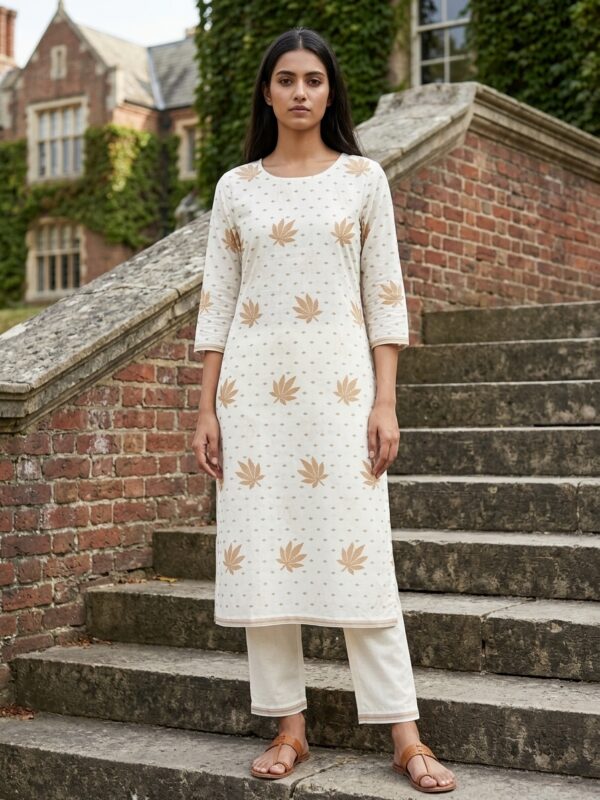 Off-White Gold Khadi Jamdani Coord Suit Set