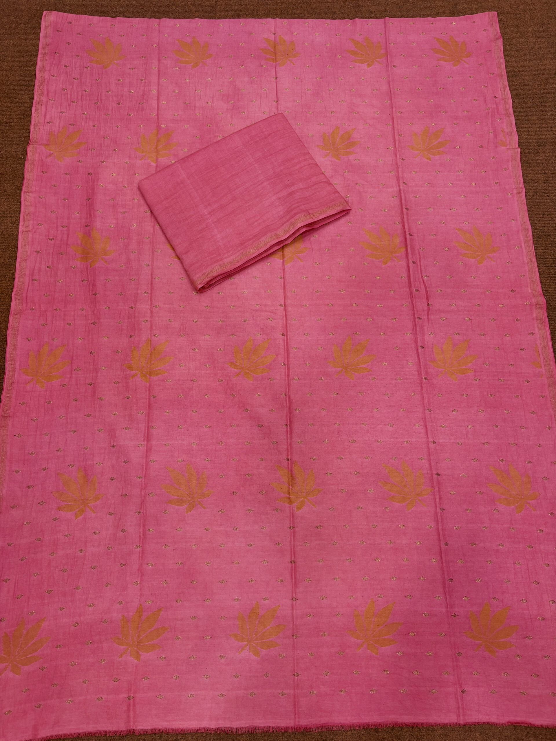 Dark Pink Gold Khadi Jamdani Coord Suit Set - Image 2