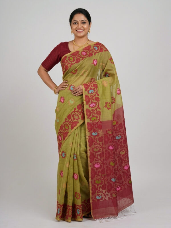 Luxor Gold Pure Resham Dhakai Muslin Jamdani Saree