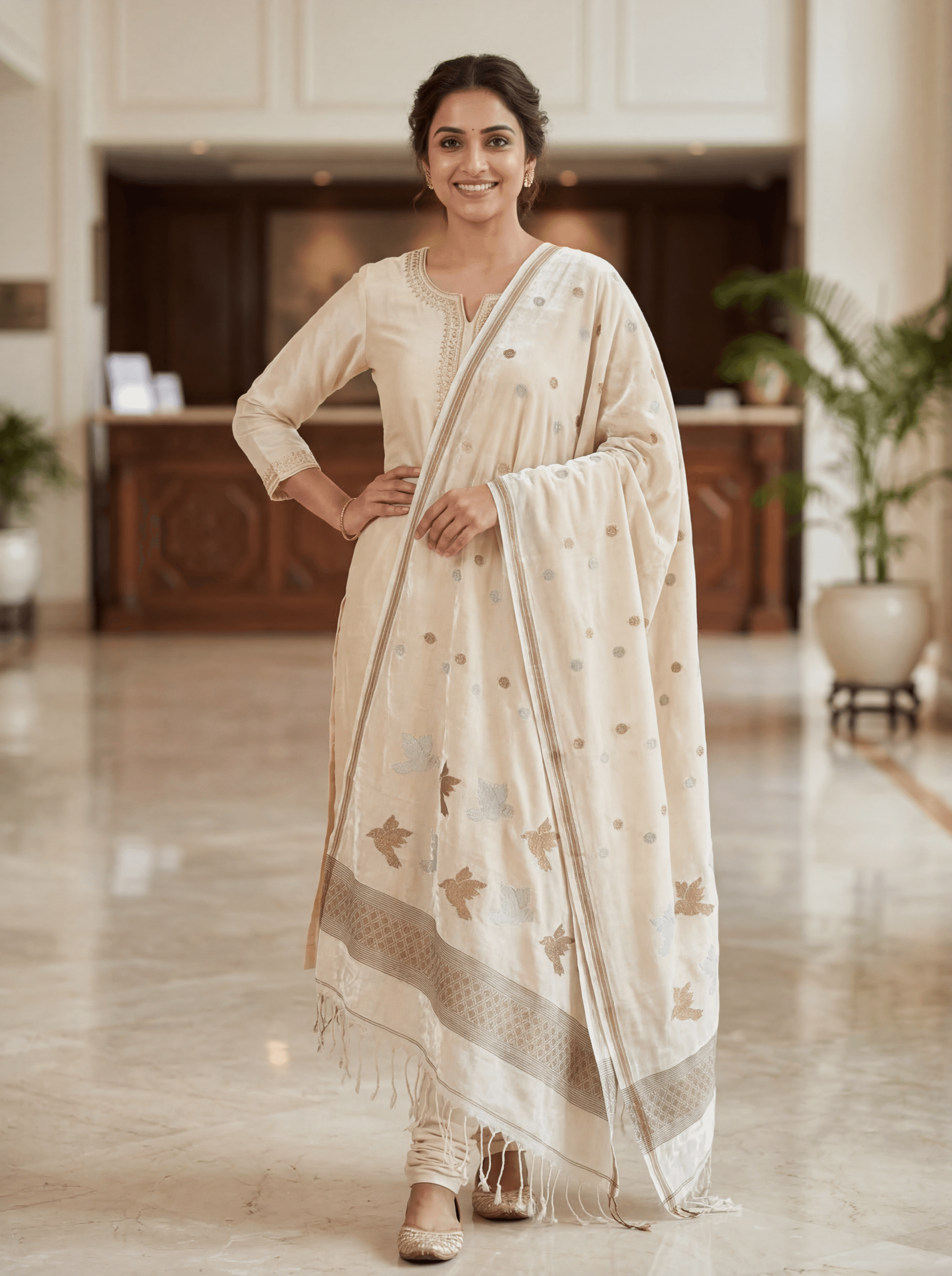 Antique Zari Premuium Mulmul Cotton Bird Jamdani Dupatta
