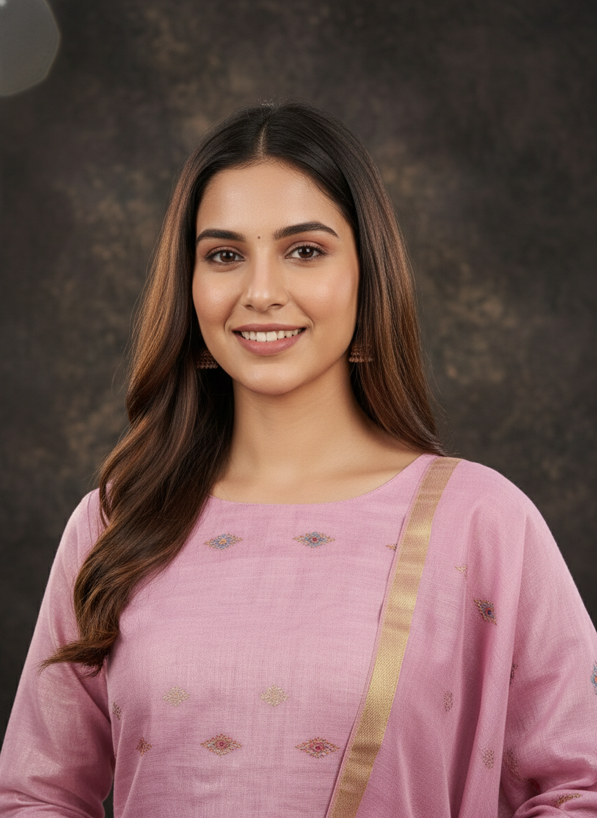 Light Pink Mercerized Cotton Tissue Unstitched Salwar Suit Set - Image 4