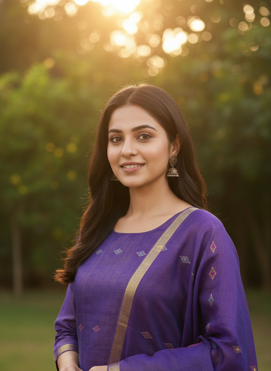 Purple Mercerized Cotton Tissue Unstitched Salwar Suit Set - Image 3