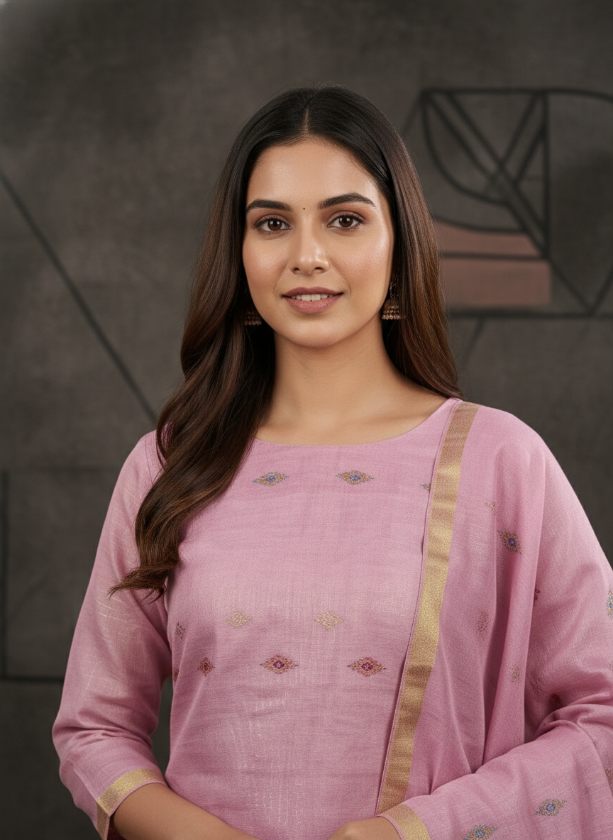 Light Pink Mercerized Cotton Tissue Unstitched Salwar Suit Set - Image 3