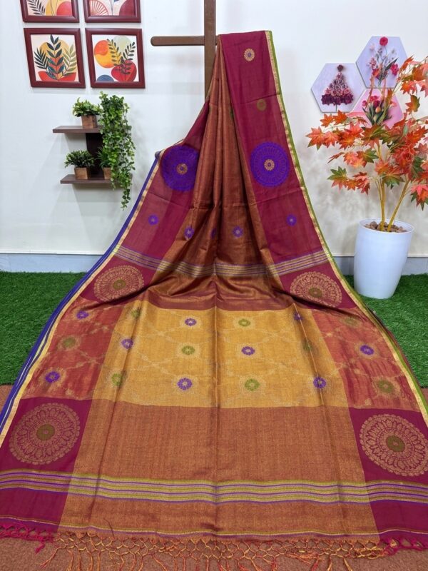 Maroon Handloom Soft Premium Cotton Silk Party Wear Tissue Jamdani Saree with Designer Blouse Piece