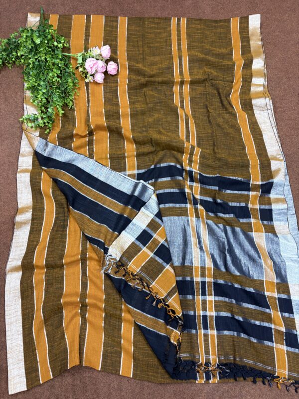 Multicolor Handloom Slab Khadi Zari Checks Saree with Blouse Piece
