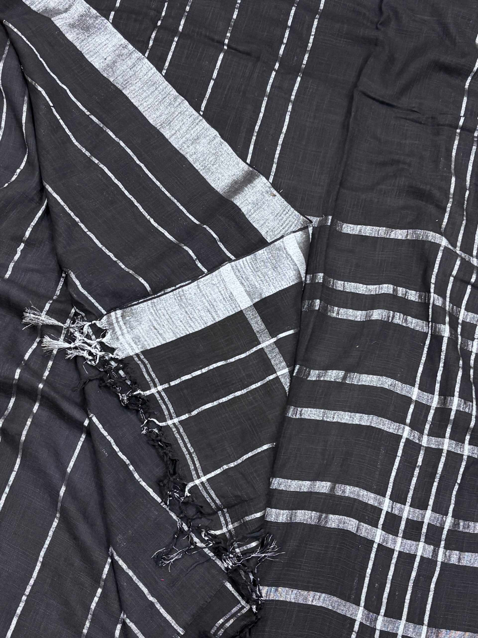 Multicolor Handloom Slab Khadi Zari Checks Saree with Blouse Piece - Image 2