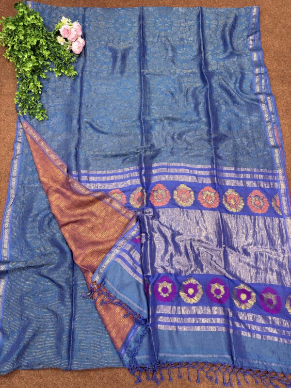Peacock Blue Katan Silk Soft Jamdani Saree with Blouse Piece