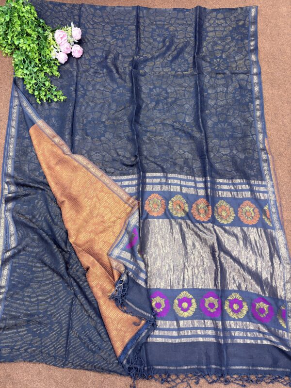 Gray Black Katan Silk Soft Jamdani Saree with Blouse Piece