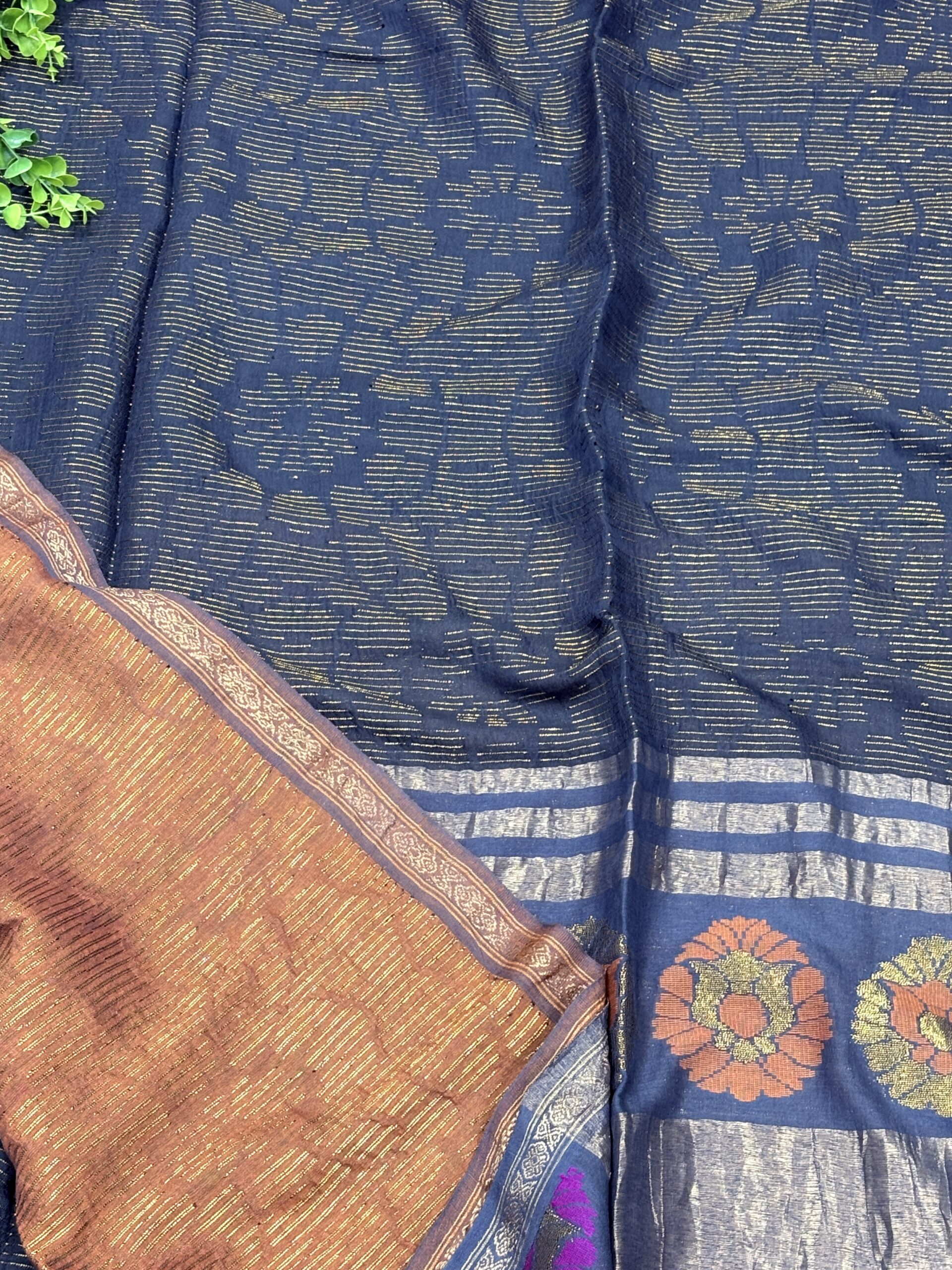 Gray Black Katan Silk Soft Jamdani Saree with Blouse Piece - Image 2