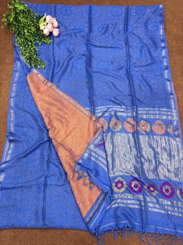 Blue Katan Silk Soft Jamdani Saree with Blouse Piece