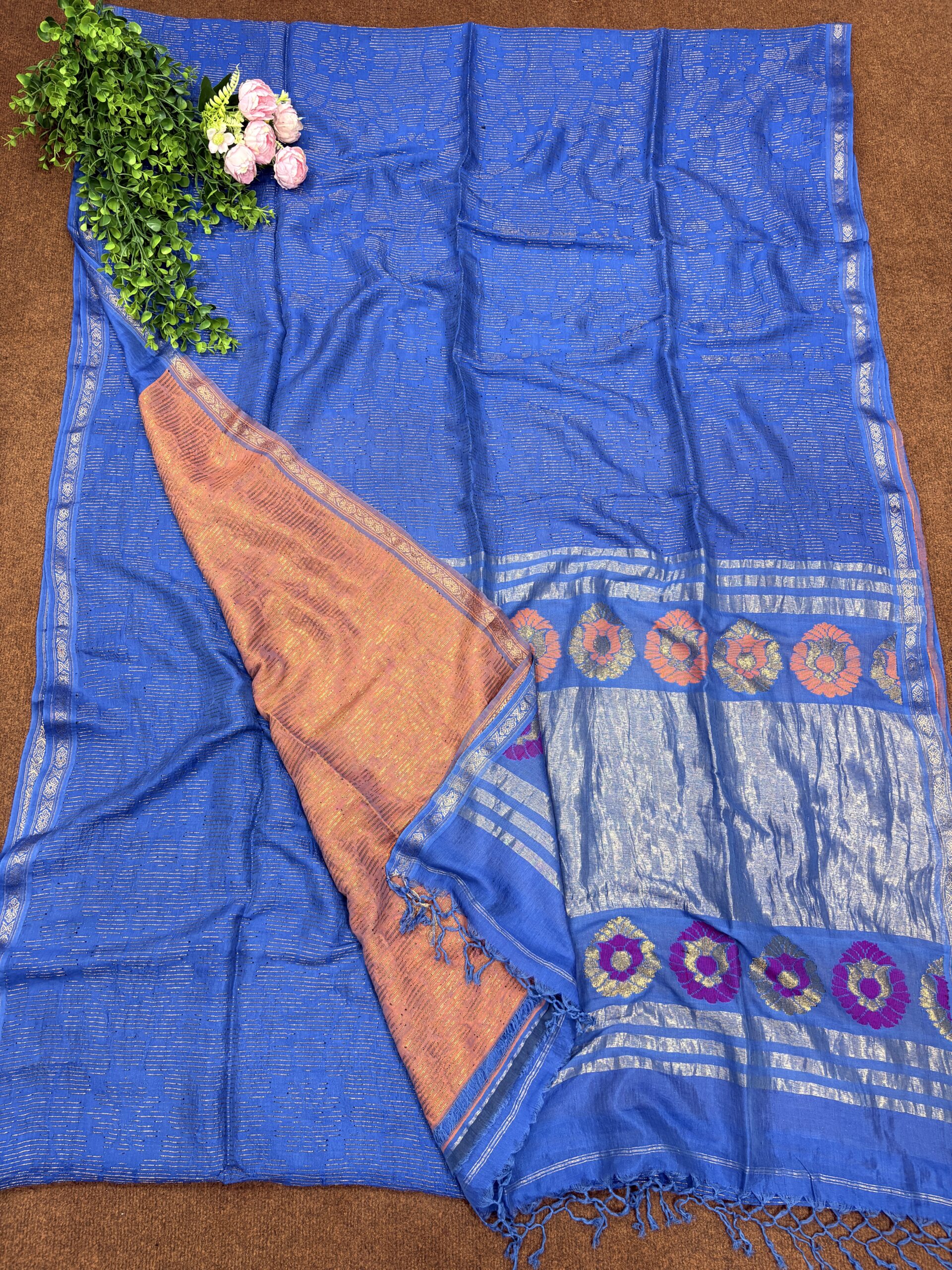 Blue Katan Silk Soft Jamdani Saree with Blouse Piece