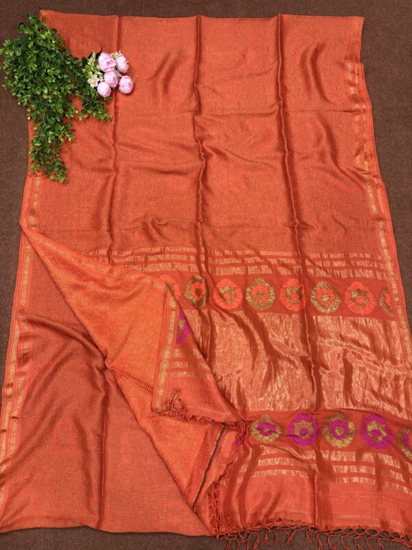 Orange Katan Silk Soft Jamdani Saree with Blouse Piece