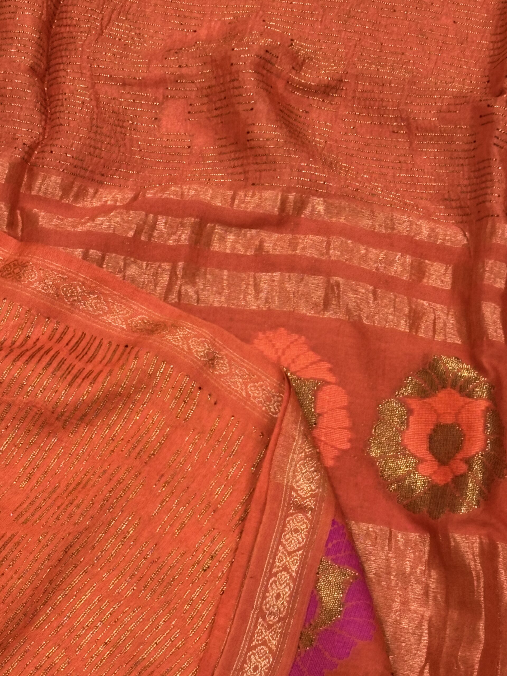 Orange Katan Silk Soft Jamdani Saree with Blouse Piece - Image 2
