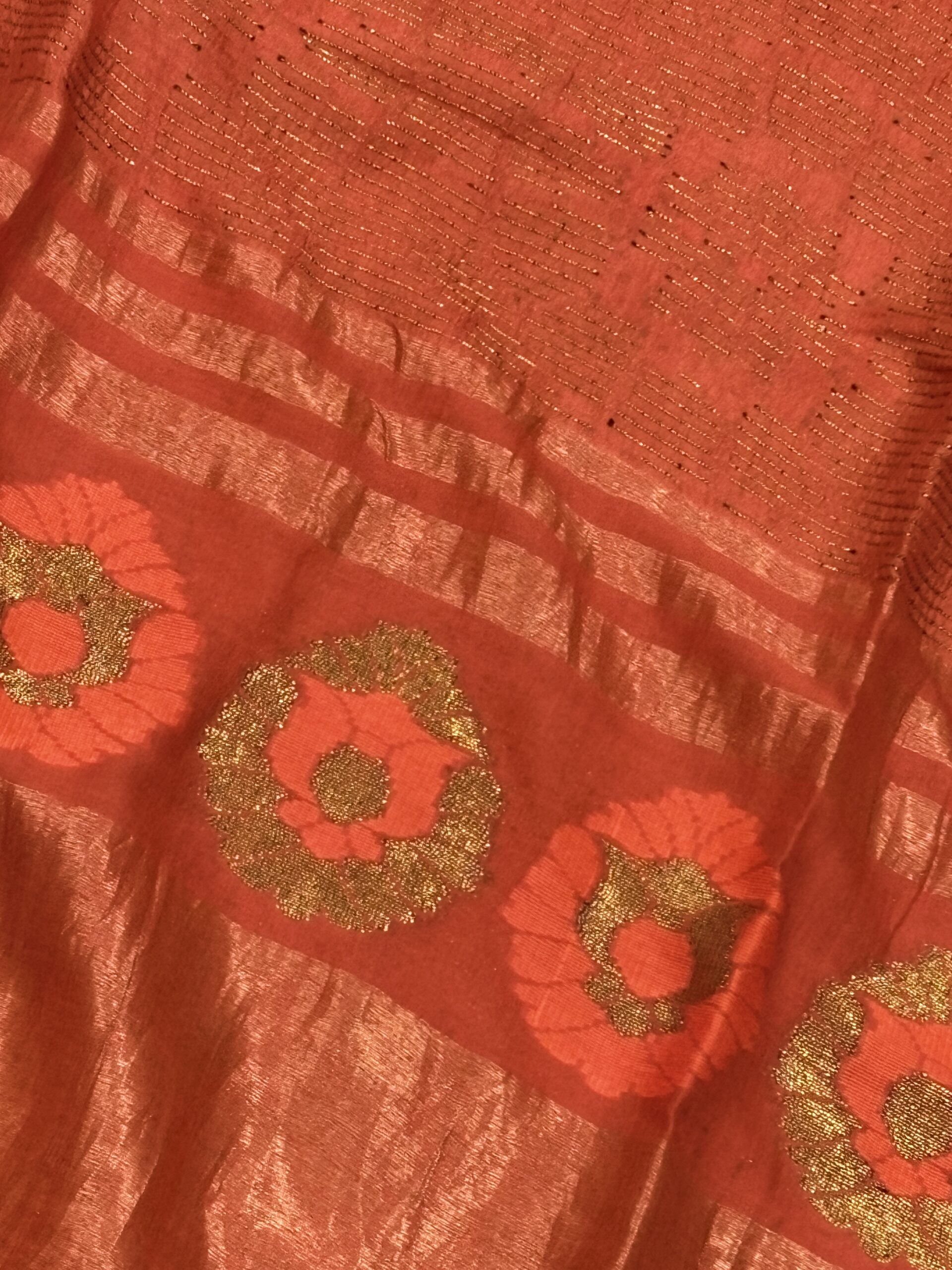 Orange Katan Silk Soft Jamdani Saree with Blouse Piece - Image 3