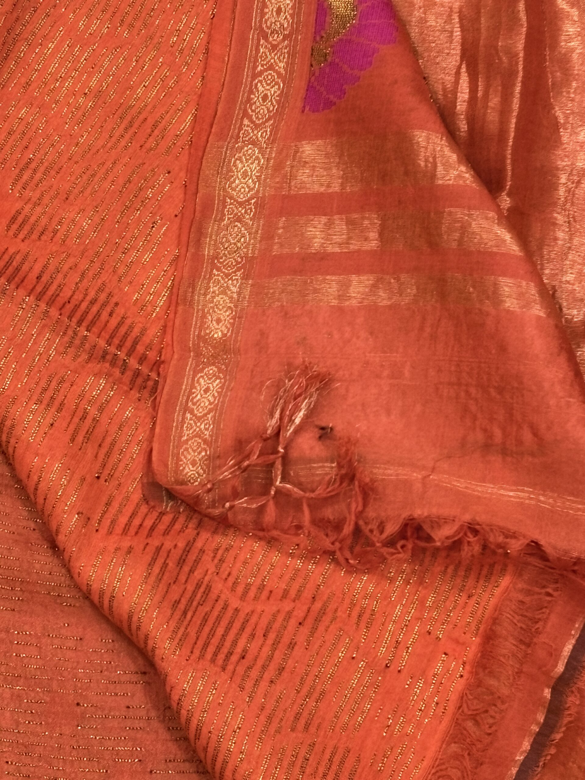 Orange Katan Silk Soft Jamdani Saree with Blouse Piece - Image 4