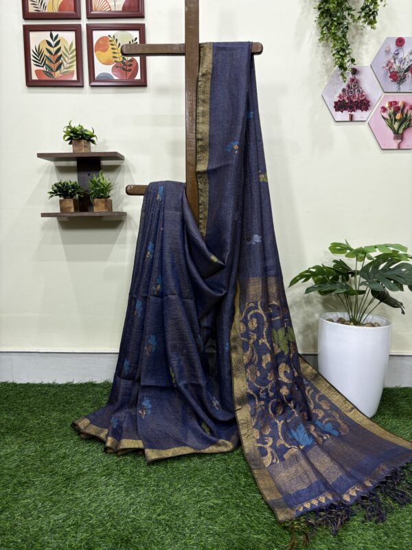 Gray Floral Mina Buta Tissue Organic Linen Jamdani Saree with Blouse Piece