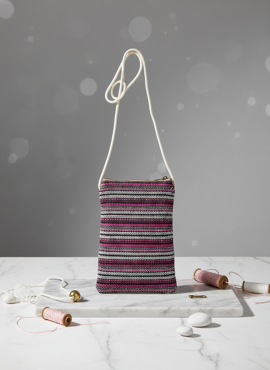 Pure Hemp Crossbody Bag, Mobile Pouch, Small Sling Bag with Zipper Pockets and Rope Strap - Image 3