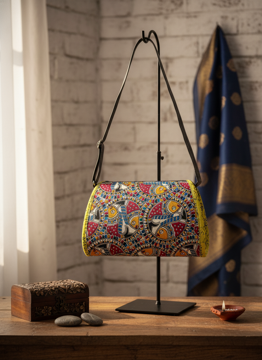 Cotton Kalamkari Printed Crossbody Sling Fold Bag for Women and Girls Multicolour - Image 2