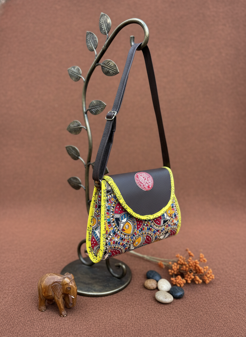 Cotton Kalamkari Printed Crossbody Sling Fold Bag for Women and Girls Multicolour