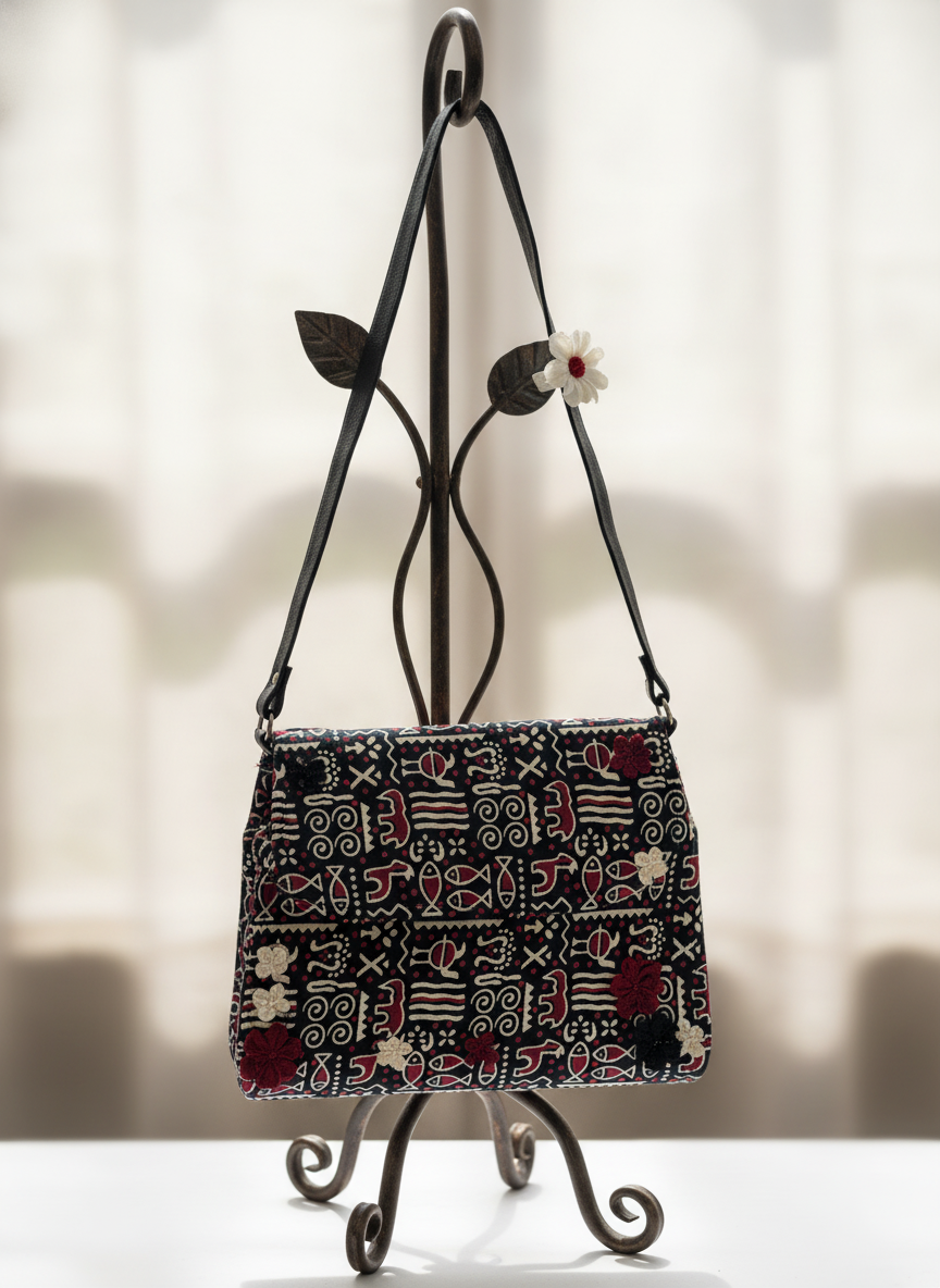 Cotton Kalamkari Printed Crossbody Sling Fold Bag for Women and Girls Multicolour - Image 2