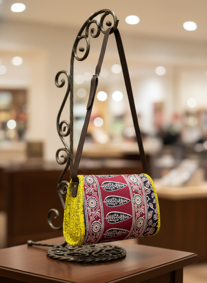 Cotton Kalamkari Printed Crossbody Sling Fold Bag for Women and Girls Multicolour - Image 2