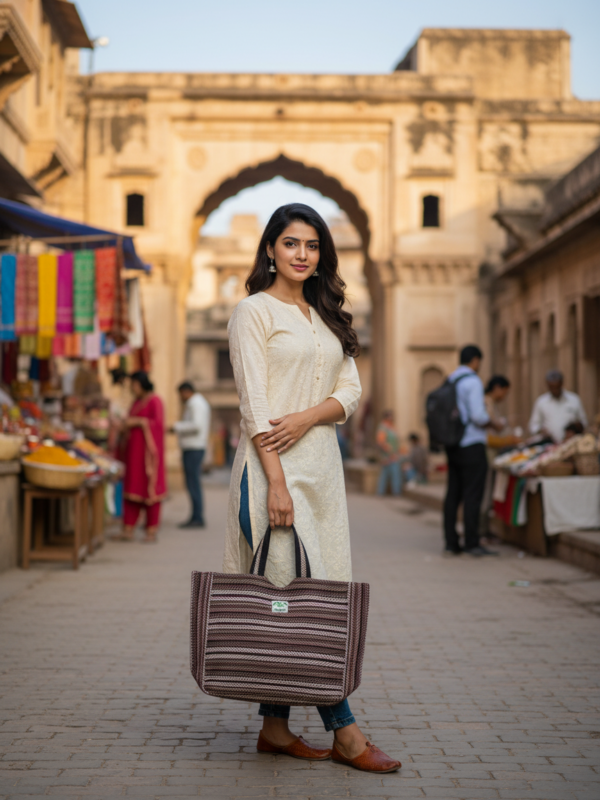 Women Stylish Hemp Tote Bag For Office and Laptop, Shopping Shoulder Bag