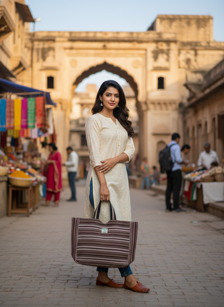 Women Stylish Hemp Tote Bag For Office and Laptop, Shopping Shoulder Bag