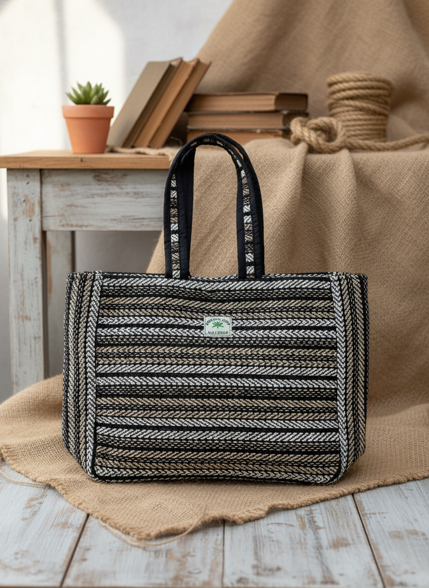 Women Stylish Hemp Tote Bag For Office and Laptop, Shopping Shoulder Bag - Image 2