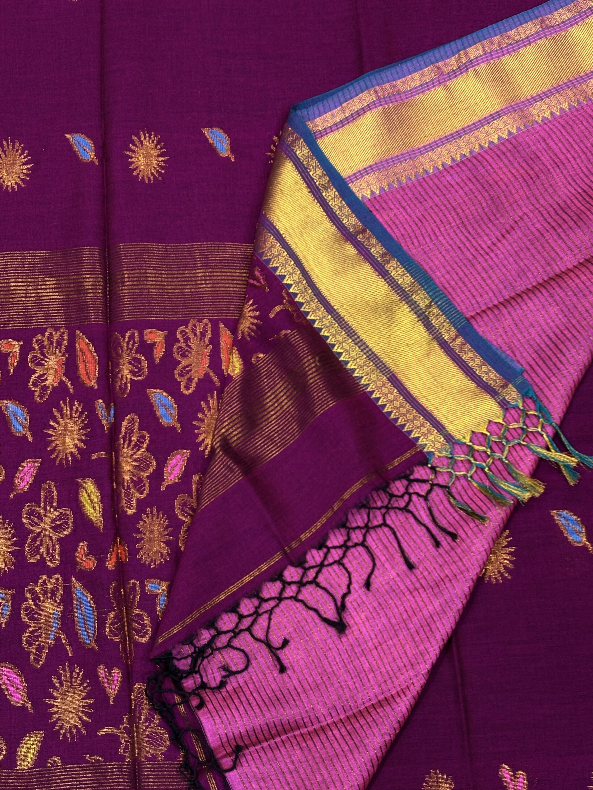 Wine Handloom Premium Soft Cotton Silk Party Wear Jamdani Saree with Blouse Piece - Image 2