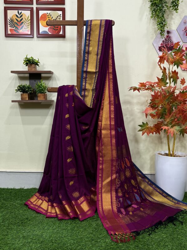 Wine Handloom Premium Soft Cotton Silk Party Wear Jamdani Saree with Blouse Piece