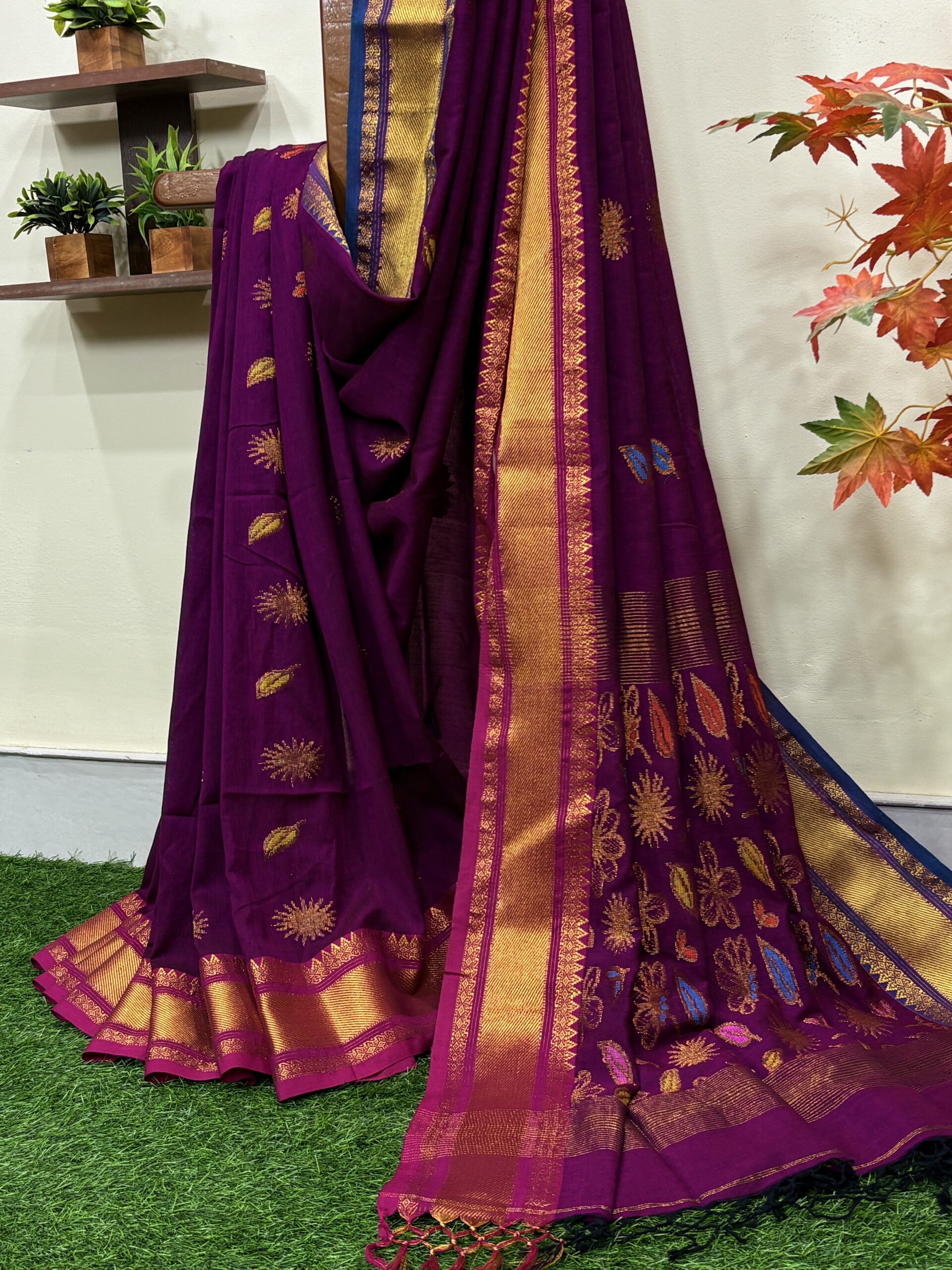 Wine Handloom Premium Soft Cotton Silk Party Wear Jamdani Saree with Blouse Piece - Image 8