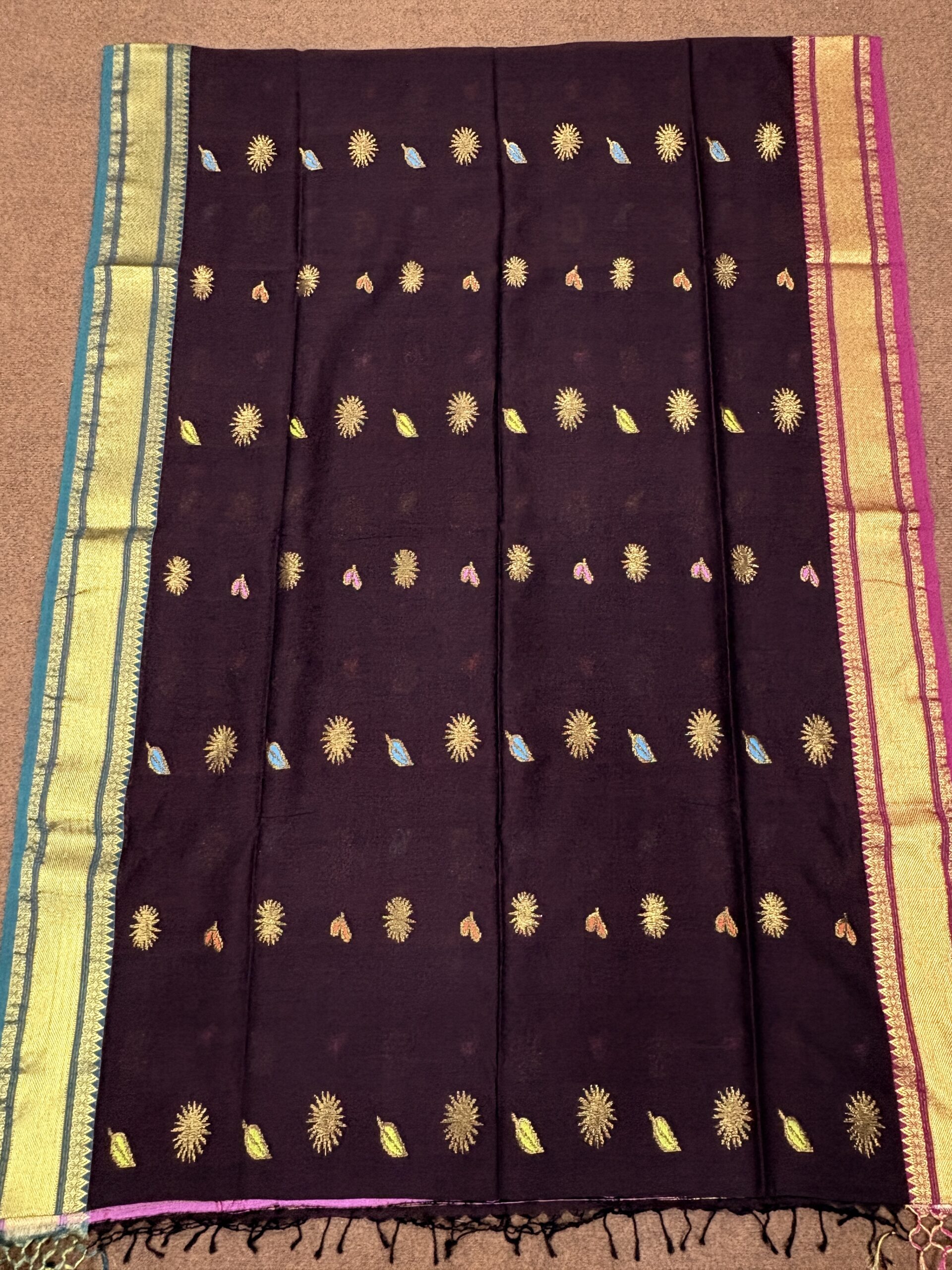 Chocolate Handloom Premium Soft Cotton Silk Party Wear Jamdani Saree with Blouse Piece (Copy) - Image 11