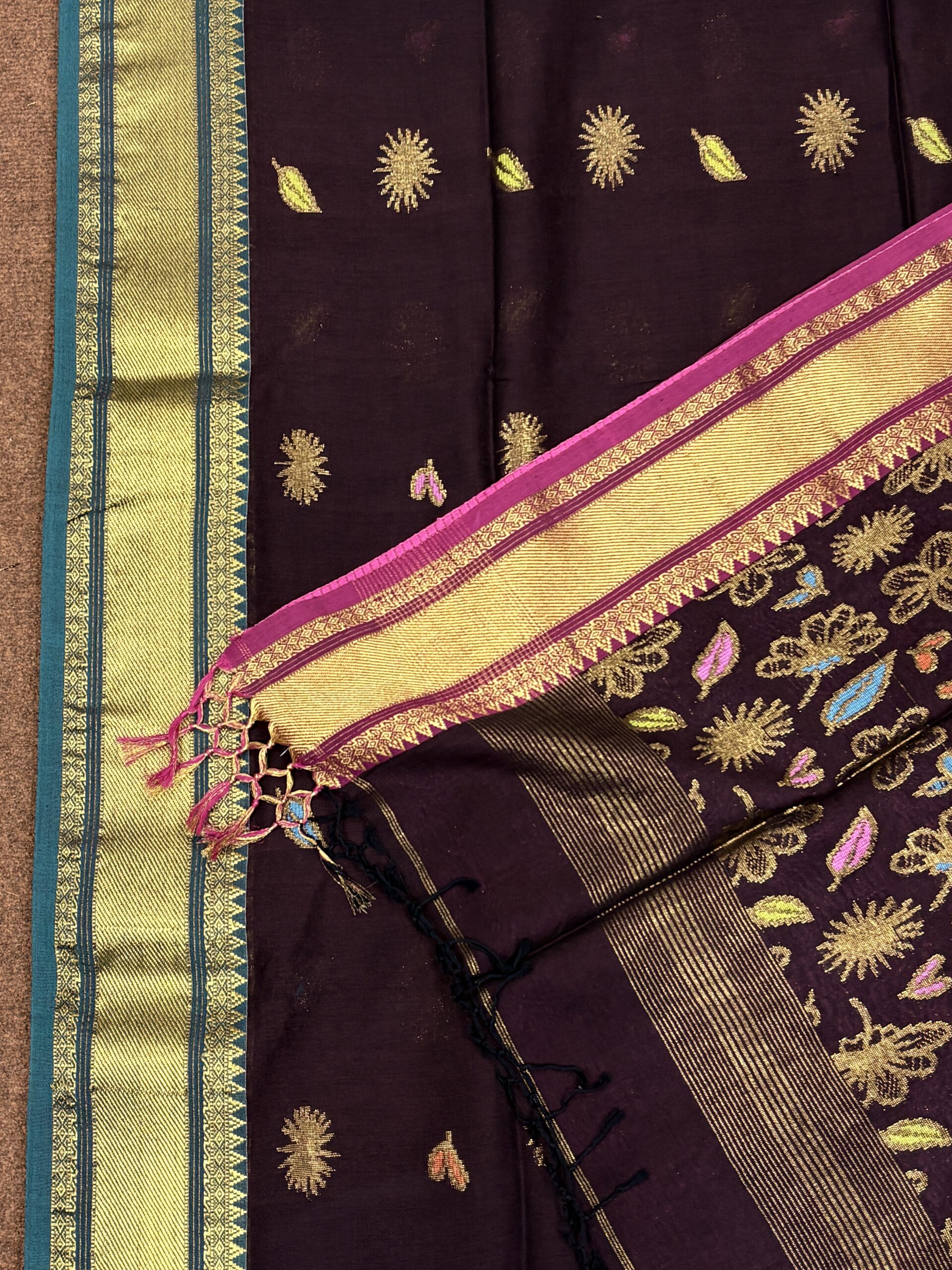 Chocolate Handloom Premium Soft Cotton Silk Party Wear Jamdani Saree with Blouse Piece (Copy) - Image 8