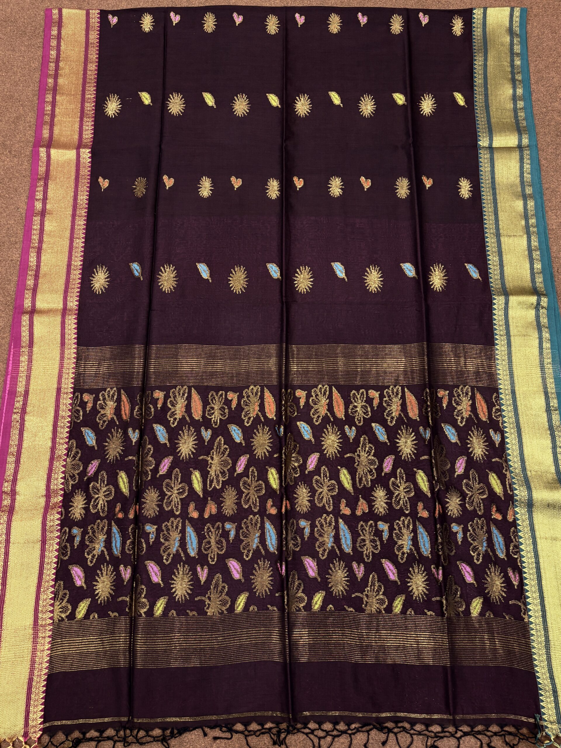 Chocolate Handloom Premium Soft Cotton Silk Party Wear Jamdani Saree with Blouse Piece (Copy) - Image 7