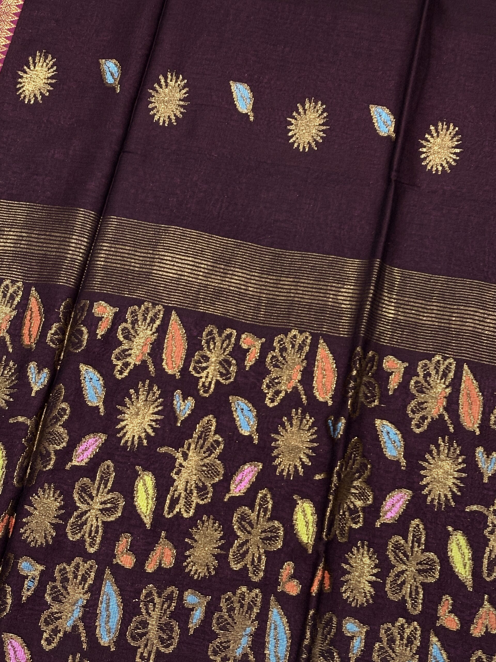 Chocolate Handloom Premium Soft Cotton Silk Party Wear Jamdani Saree with Blouse Piece (Copy) - Image 6