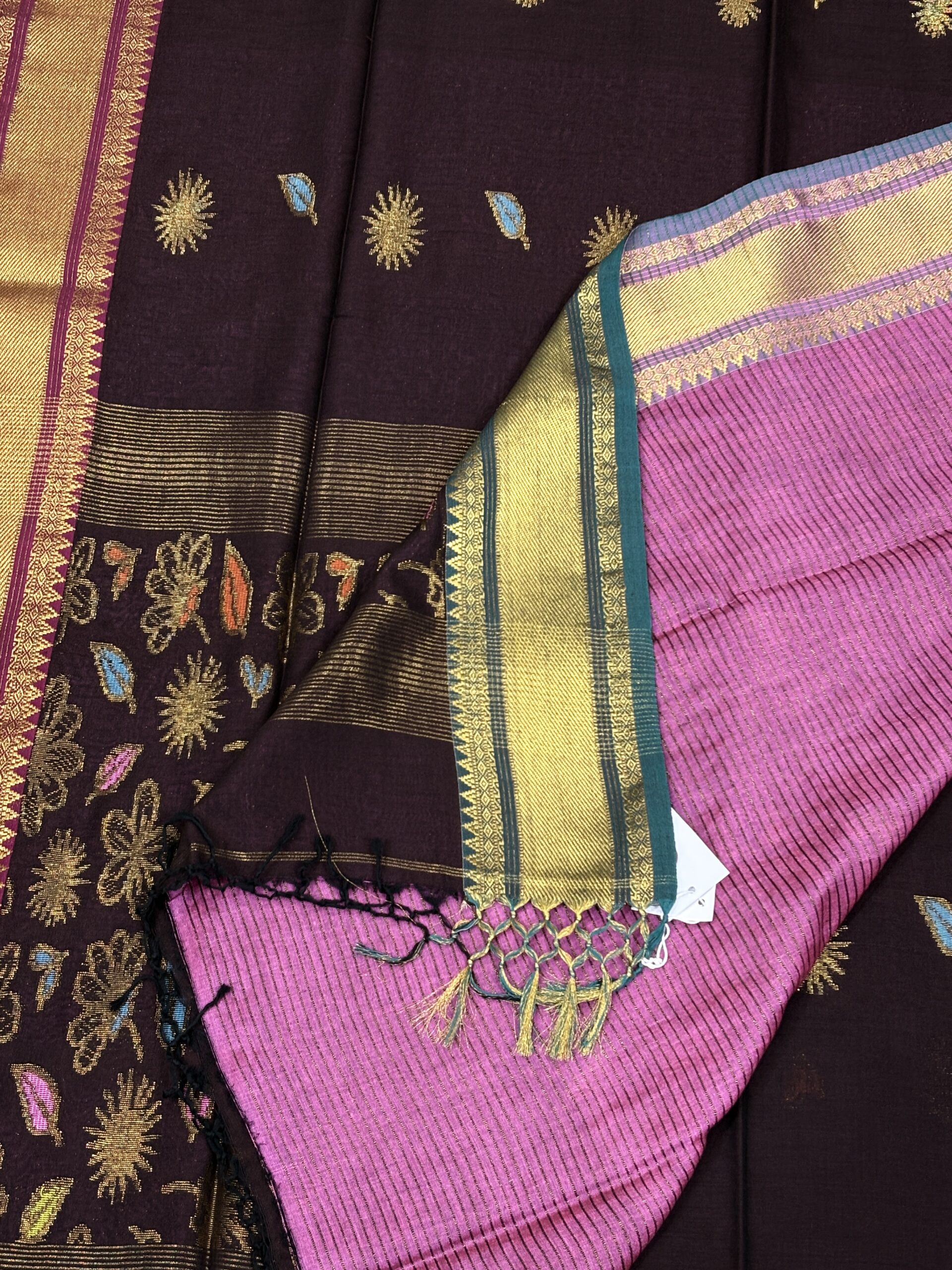 Chocolate Handloom Premium Soft Cotton Silk Party Wear Jamdani Saree with Blouse Piece (Copy) - Image 5