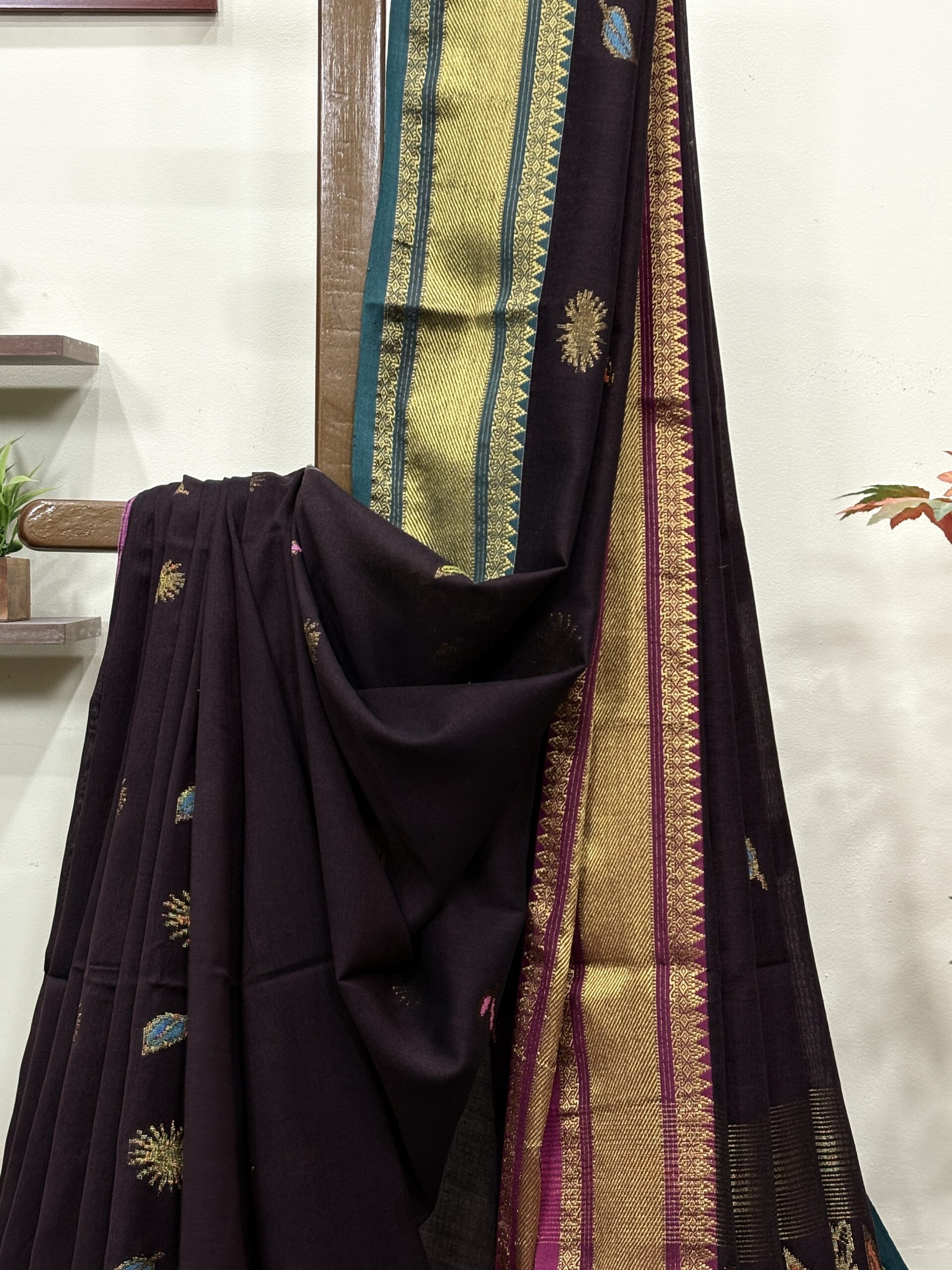 Chocolate Handloom Premium Soft Cotton Silk Party Wear Jamdani Saree with Blouse Piece (Copy) - Image 3