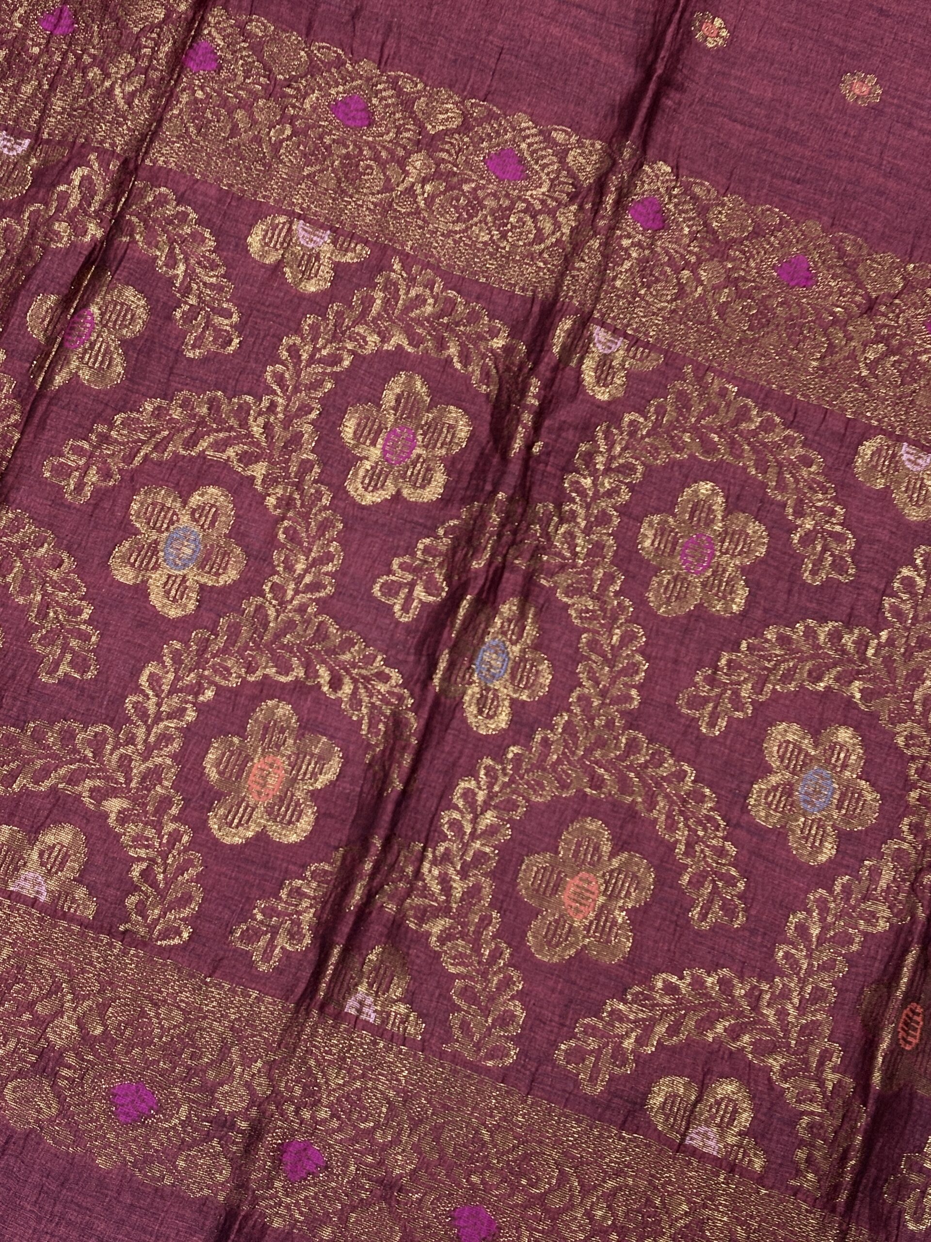 Maroon Floral Mina Buta Organic Linen Jamdani Saree - Image 5