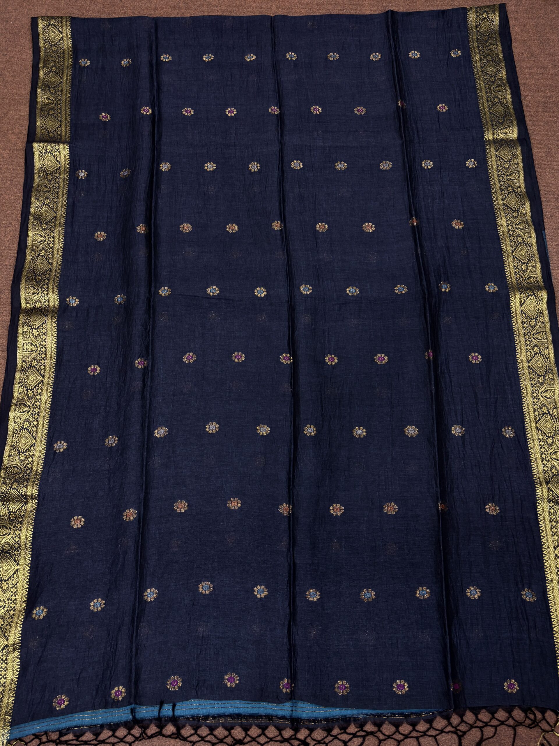 Black Floral Mina Buta Organic Linen Jamdani Saree - Image 9