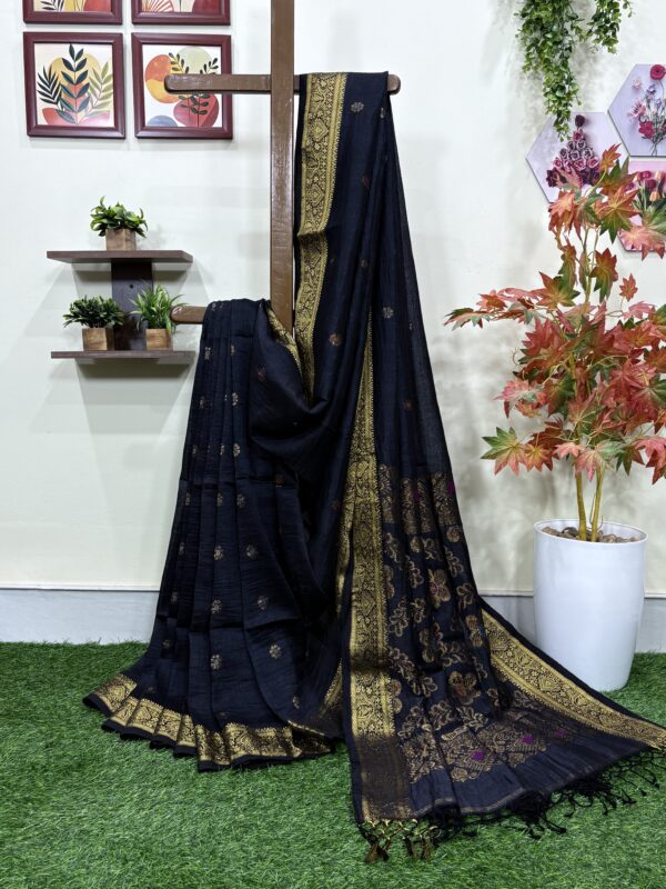 Black Floral Mina Buta Organic Linen Jamdani Saree
