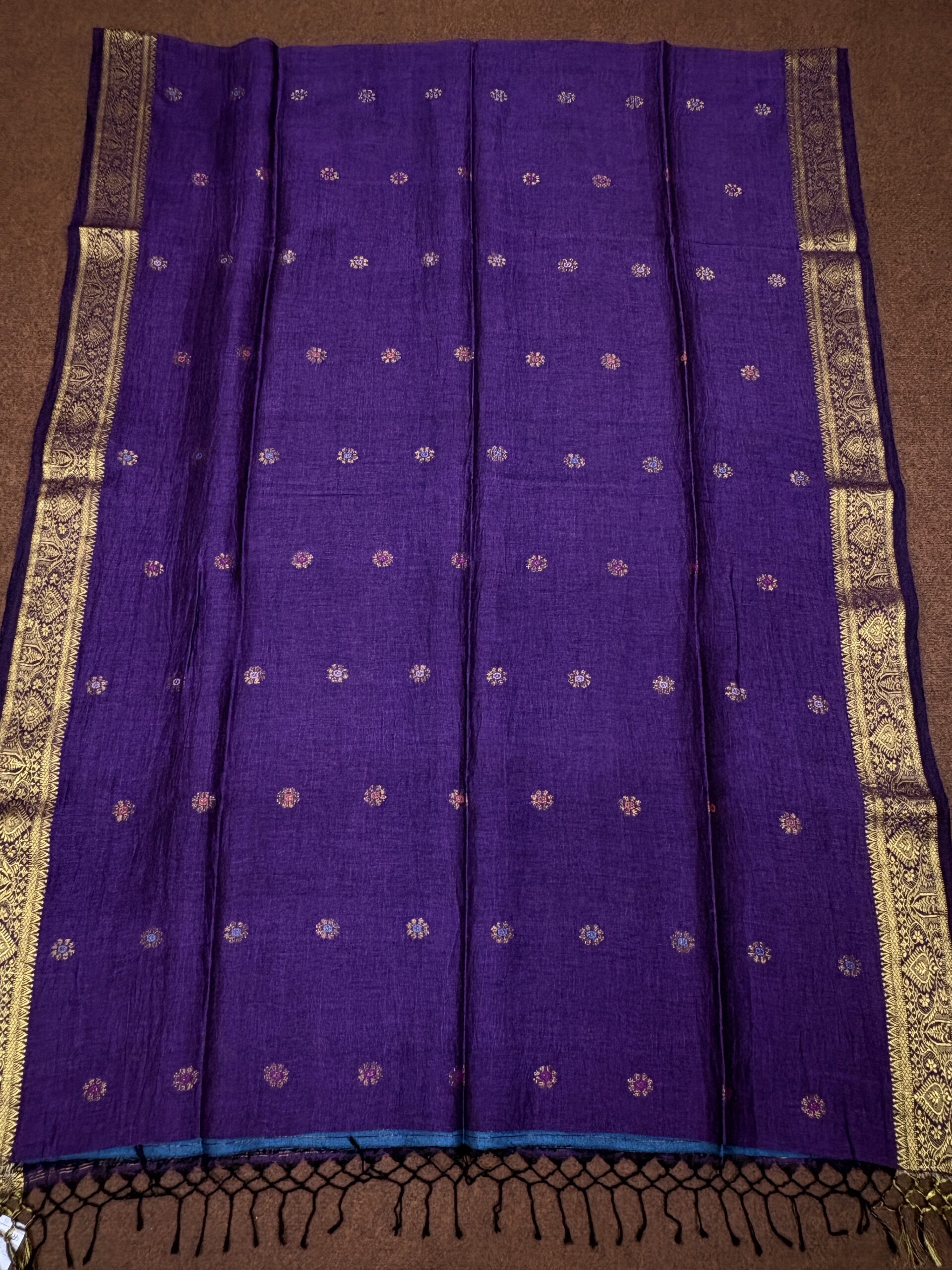 Purple Floral Mina Buta Organic Linen Jamdani Saree - Image 9