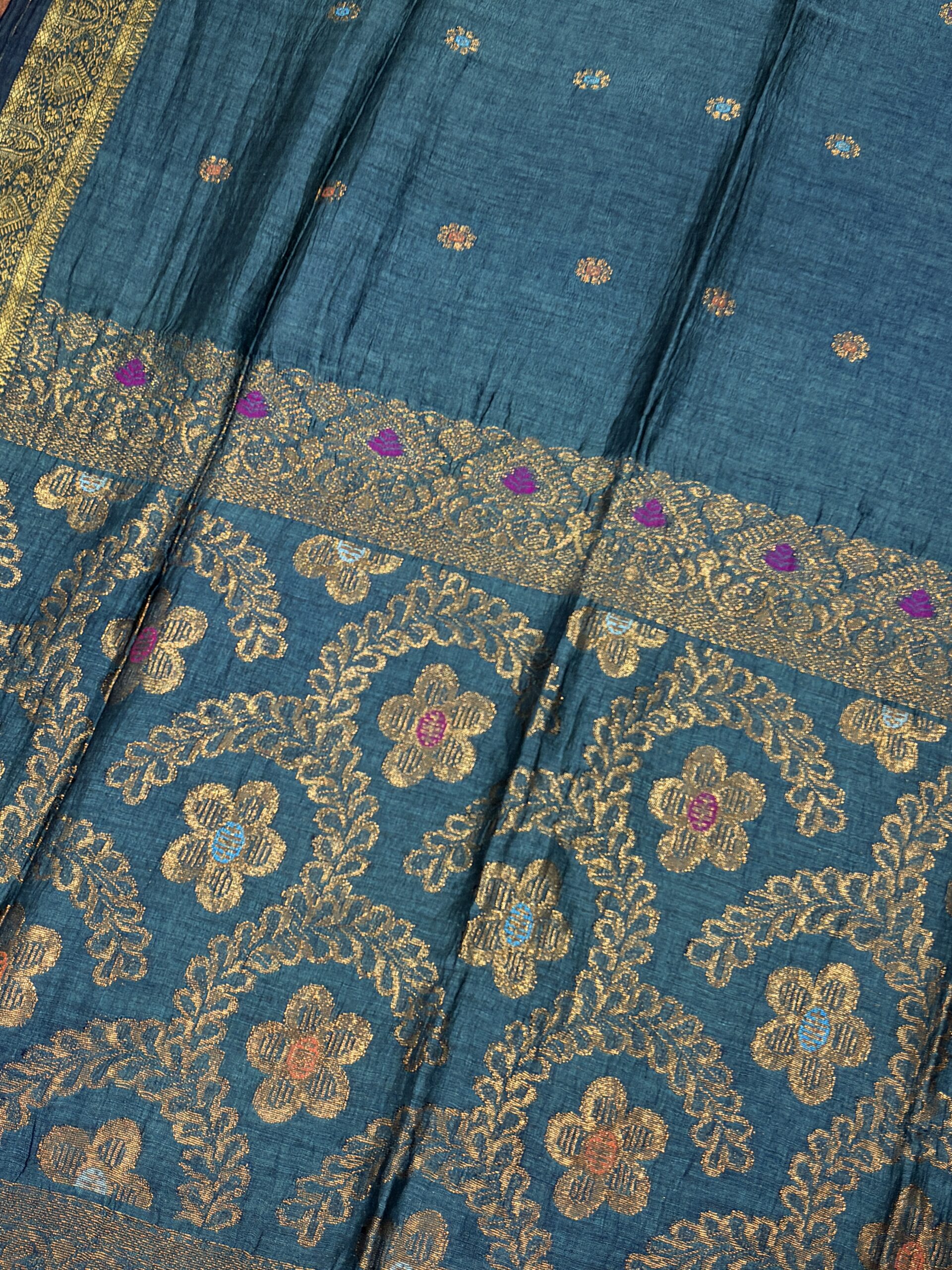 Ramagreen Floral Mina Buta Organic Linen Jamdani Saree - Image 5