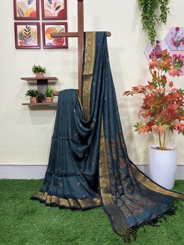 Ramagreen Floral Mina Buta Organic Linen Jamdani Saree