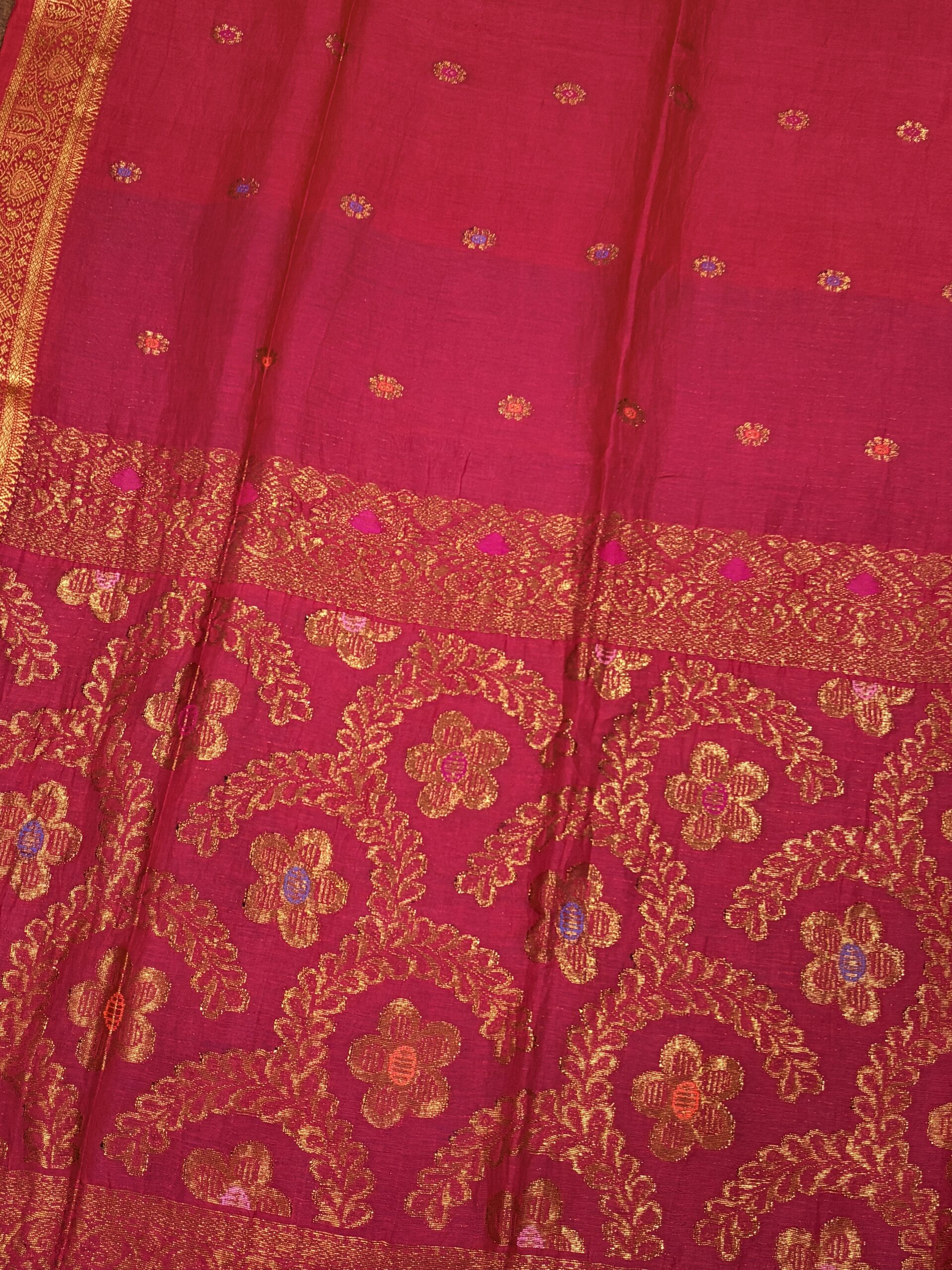 Red Floral Mina Buta Organic Linen Jamdani Saree - Image 5