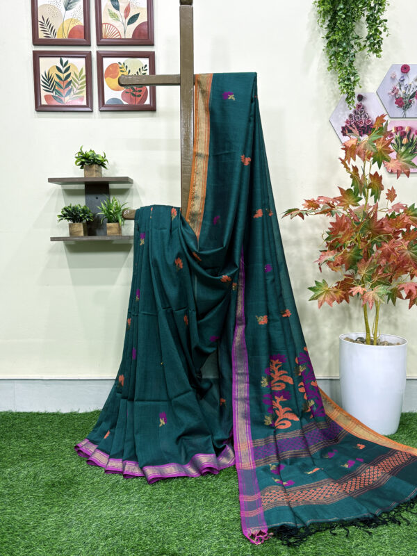 Peacock Green Handloom Premium Cotton Jamdani Saree