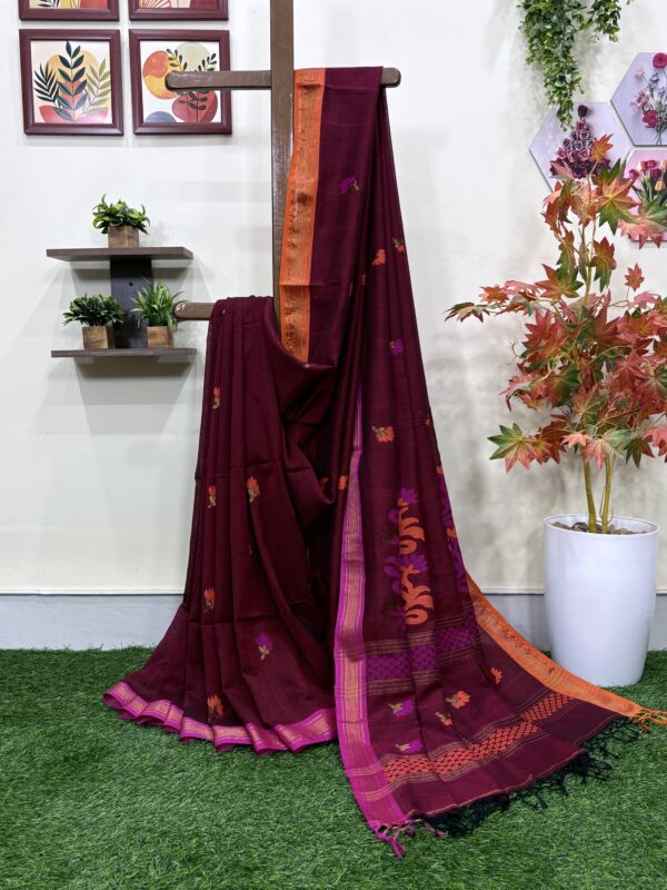 Maroon Handloom Premium Cotton Jamdani Saree