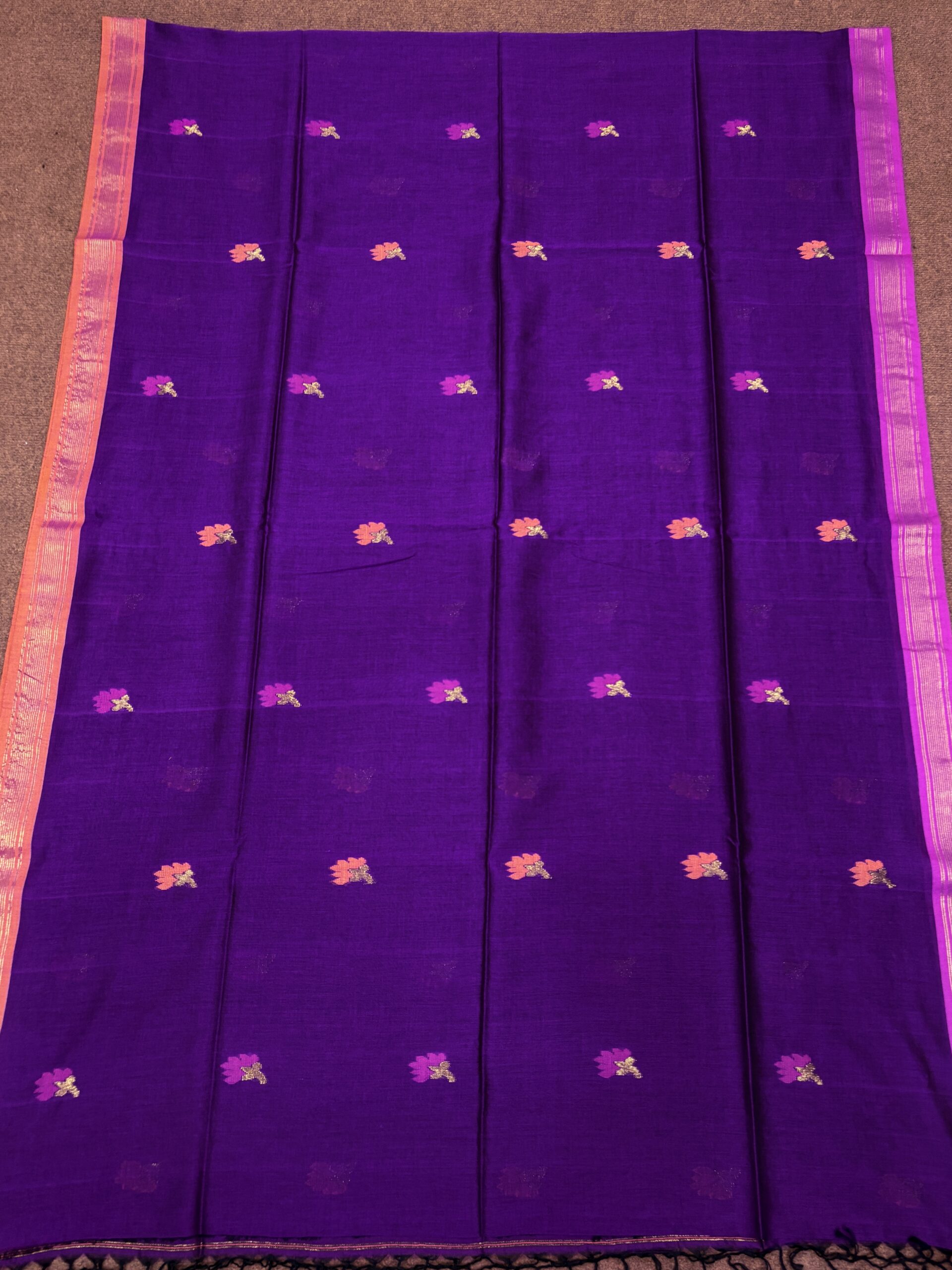 Purple Handloom Premium Cotton Jamdani Saree - Image 9
