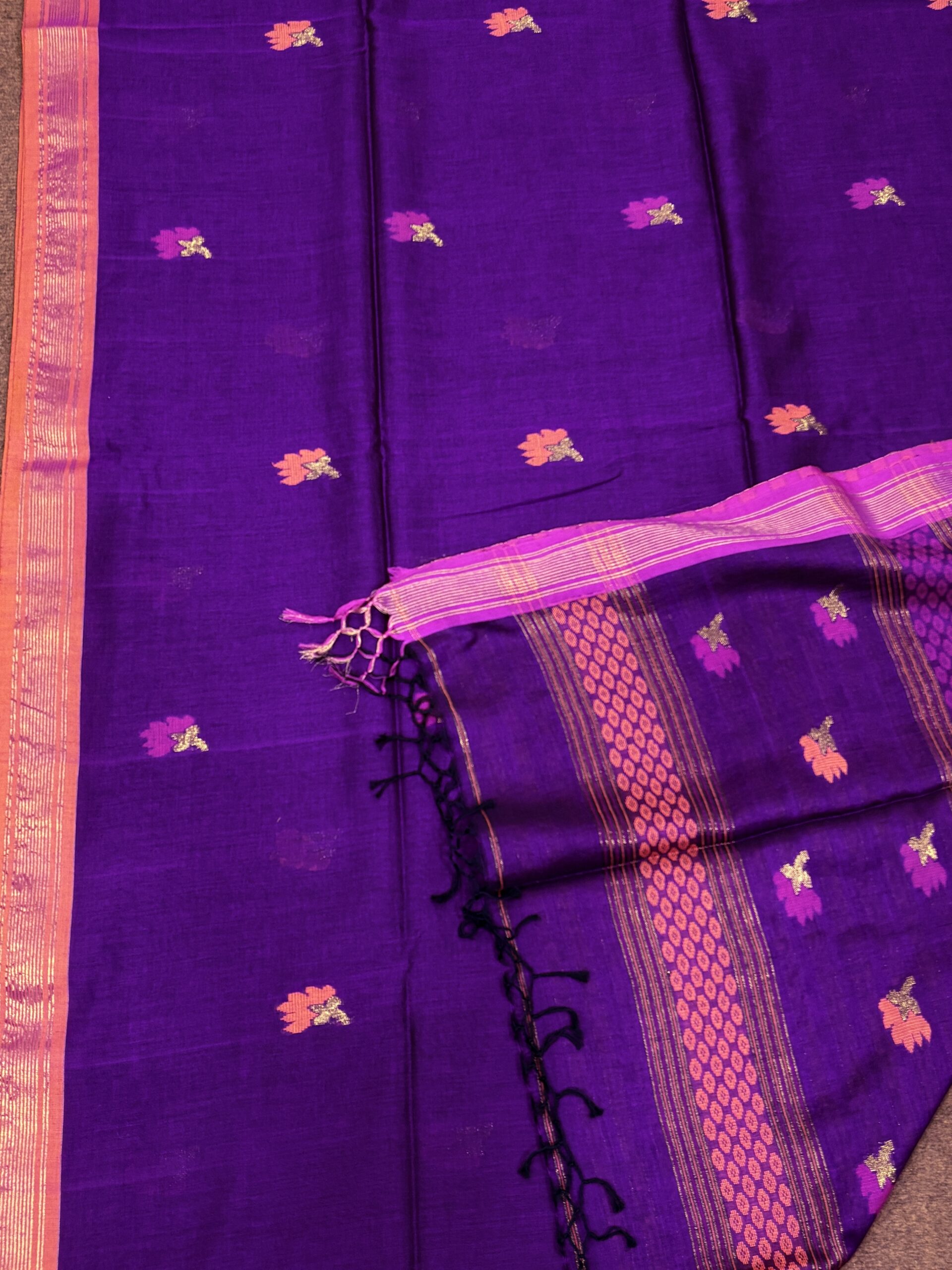 Purple Handloom Premium Cotton Jamdani Saree - Image 8