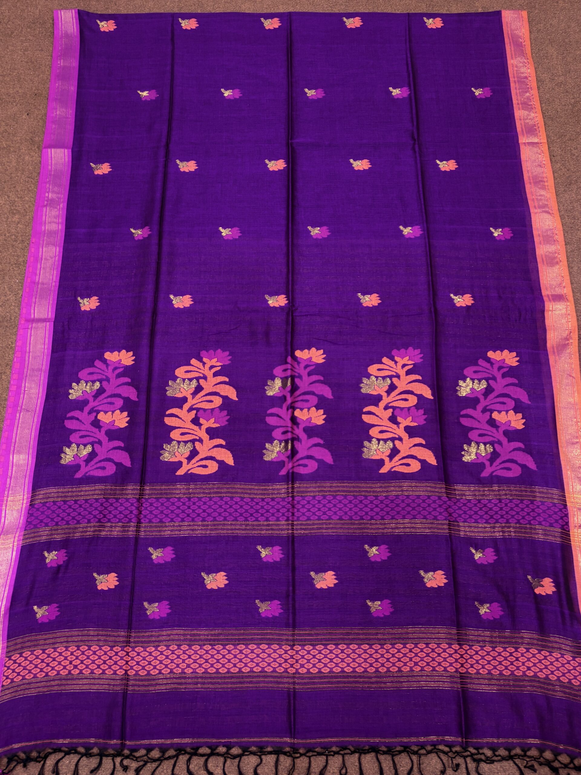 Purple Handloom Premium Cotton Jamdani Saree - Image 6