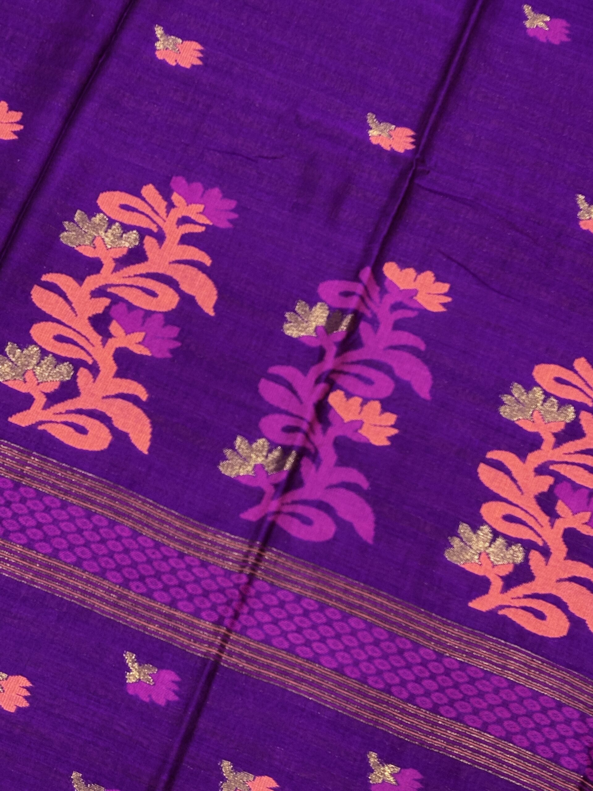 Purple Handloom Premium Cotton Jamdani Saree - Image 5